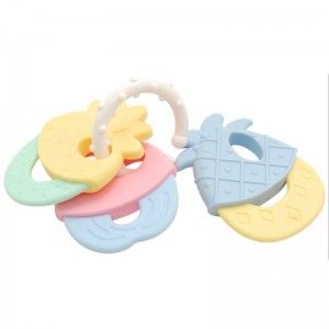 Silicone baby gum grinding stick newborn fruit gum toy macaron ringing bell accessories