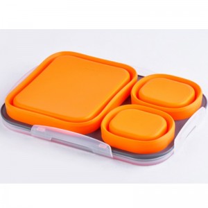 Silicone lunch box double layer lunch box silicone fresh box children's lunch box folding bowl custom